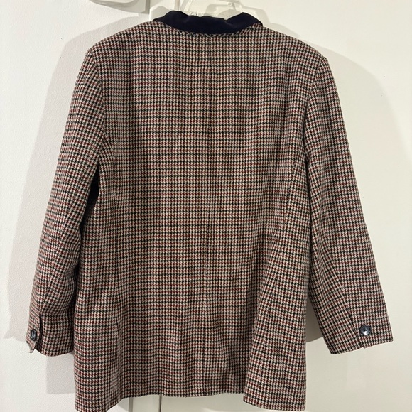 Vtg Norton McNaughton Womens 16 Black White Red Houndstooth Blazer Jacket Velvet - Picture 3 of 11